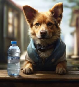 cachorro com uma garrafa de água